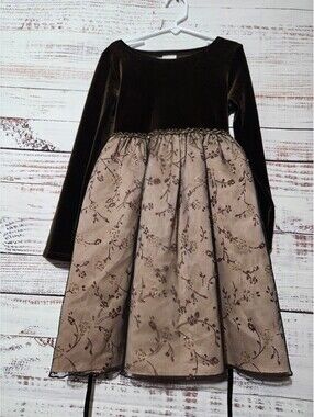 Perfectly Dressed 6X Brown Velvet Top with Floral Pattern Dress